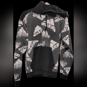 Adidas Men's Hoodie Black White Logo Pullover